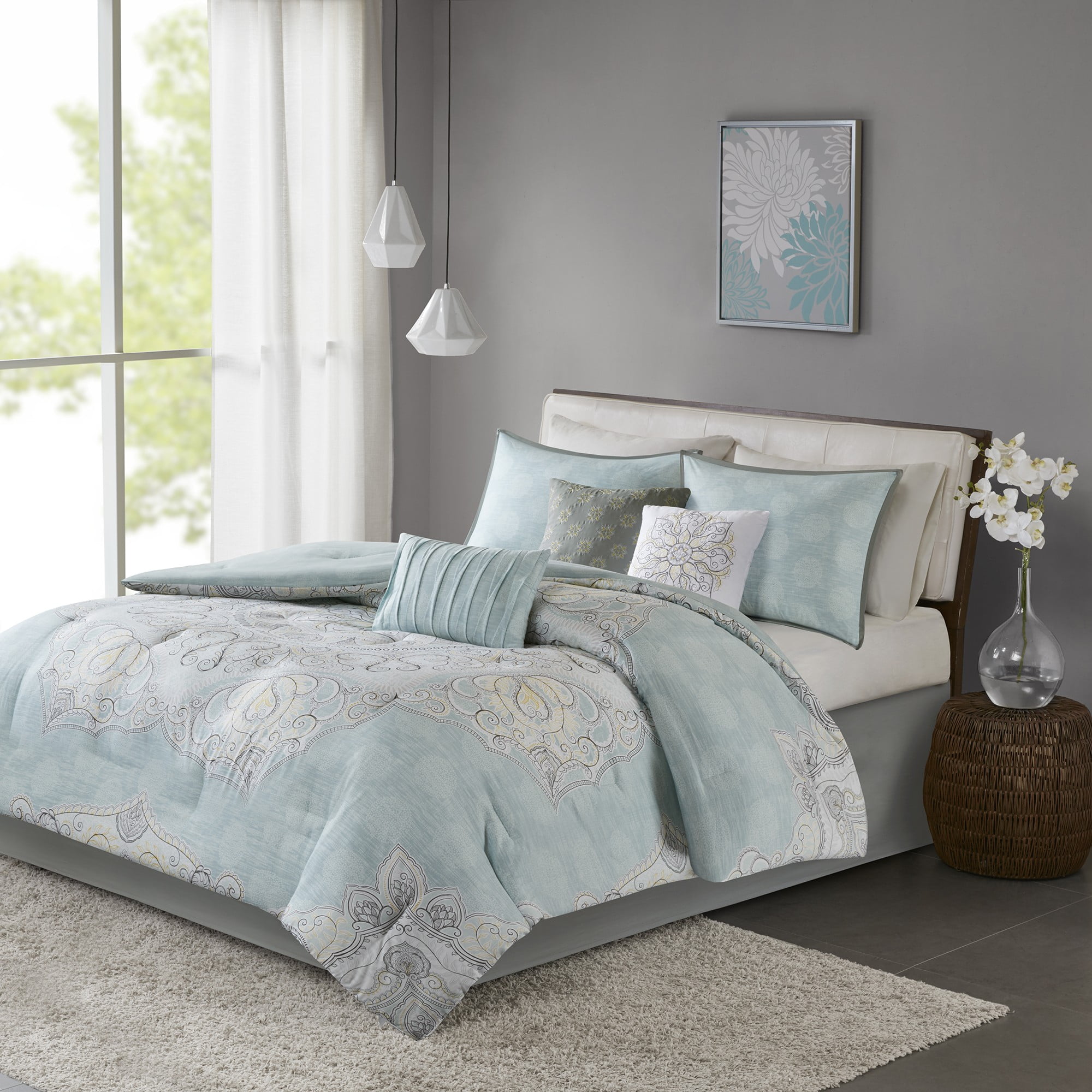 Lucinda Blue California King Reversible Cotton Sateen Comforter Set