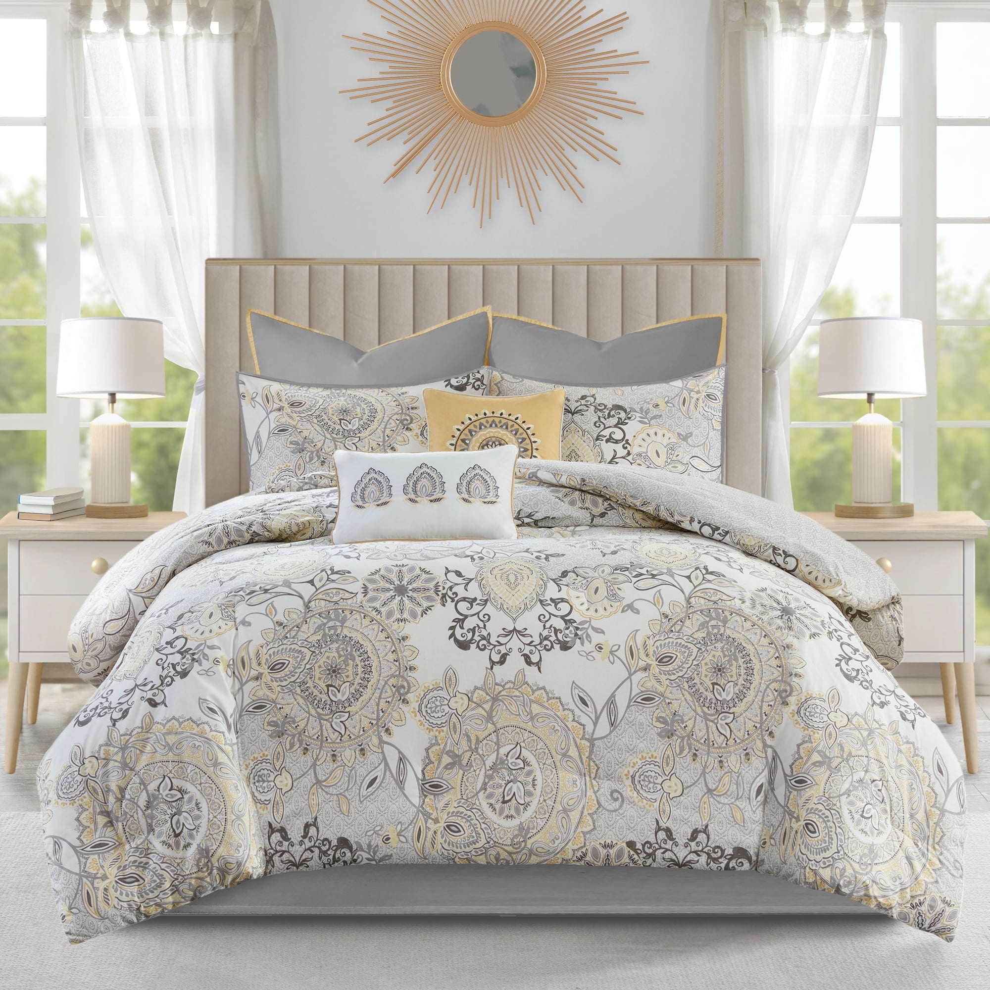 California King Yellow Cotton Reversible Bedspread Set