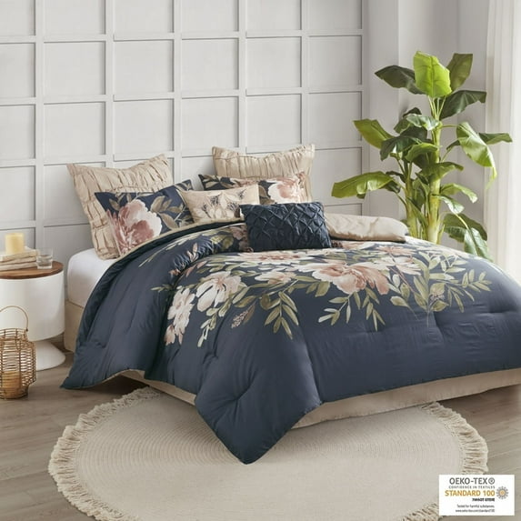 Madison Park Camillia 8 Piece Cotton Comforter Set in Navy