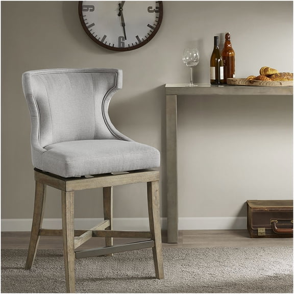 Madison Park Carson 360 Swivel Counter Stool, Light Grey Upholstered Seat with Wingback Design for Kitchen Island, Dining Room