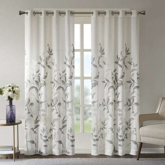 Madison Park Cecily Burnout Printed Curtain Panel in Grey, 50"x95"