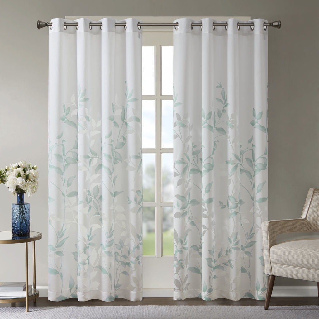 Aqua Sheer Botanical Grommet Window Panel
