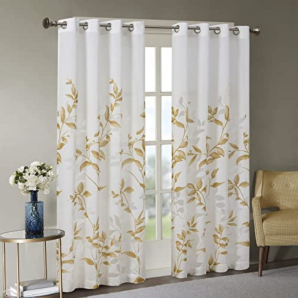 Yellow Botanical Sheer Grommet Curtain Panel 50" x 95"