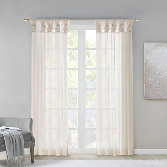 Madison Park Ceres 2-Piece Twisted Tab Voile Sheer Window Pair, Ivory, 50"x63"