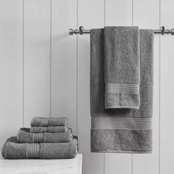 Madison Park Charcoal 6-Piece Bath Towel Sets, Cotton Absorbent Soft Designer
