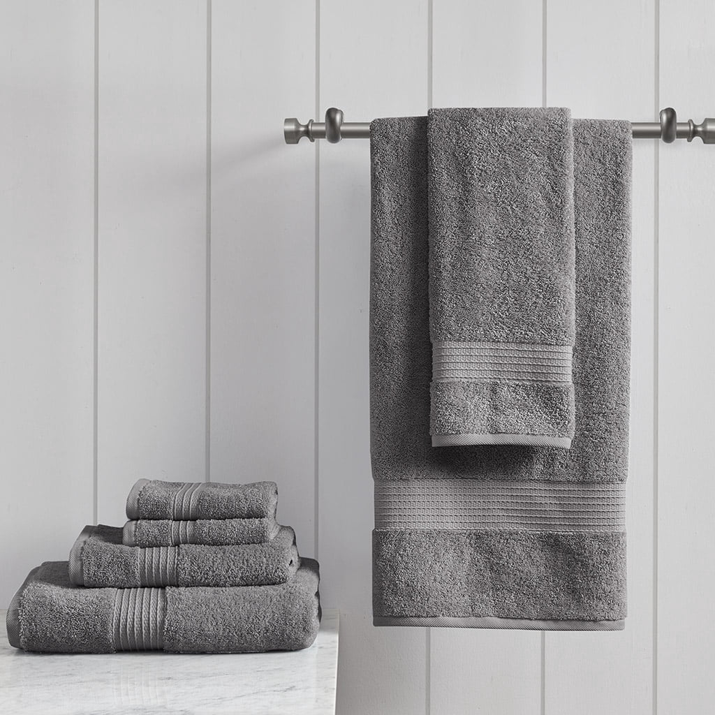 Madison Park Charcoal 6-Piece Bath Towel Sets, Cotton Absorbent Soft Designer