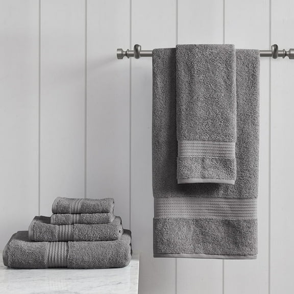 Madison Park Charcoal 6-Piece Bath Towel Sets, Cotton Absorbent Soft Designer
