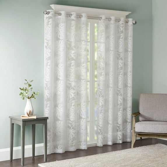 Madison Park Coastal Palm Leaf Window Sheer Curtains & Valances 50x84 Inch White for Adults Indoor Use