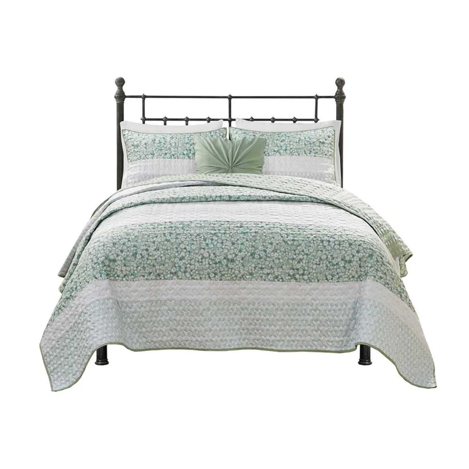 Green King Microfiber Seersucker Quilt Set with Pillow