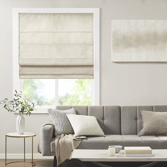 Madison Park Como Printed Faux Silk Room Cordless Roman Shade in Ivory 39x64"