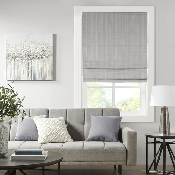 Madison Park Cordless Roman Window Shades Basketweave 1 Piece 35x64" Casual Total Blackout Gray