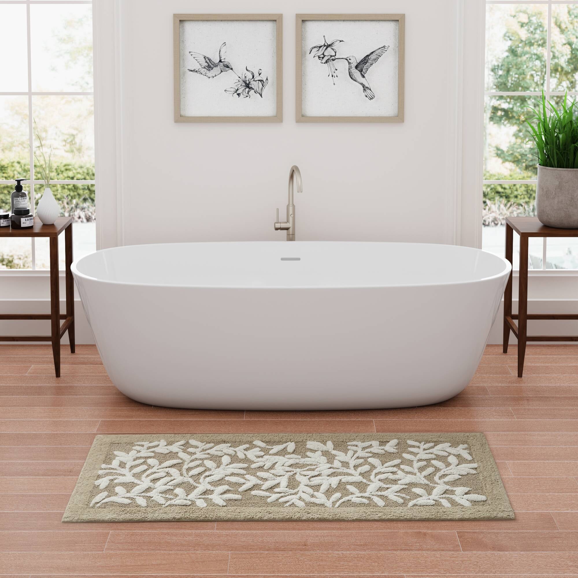 Taupe Cotton Tufted Botanical Leaf Bath Rug