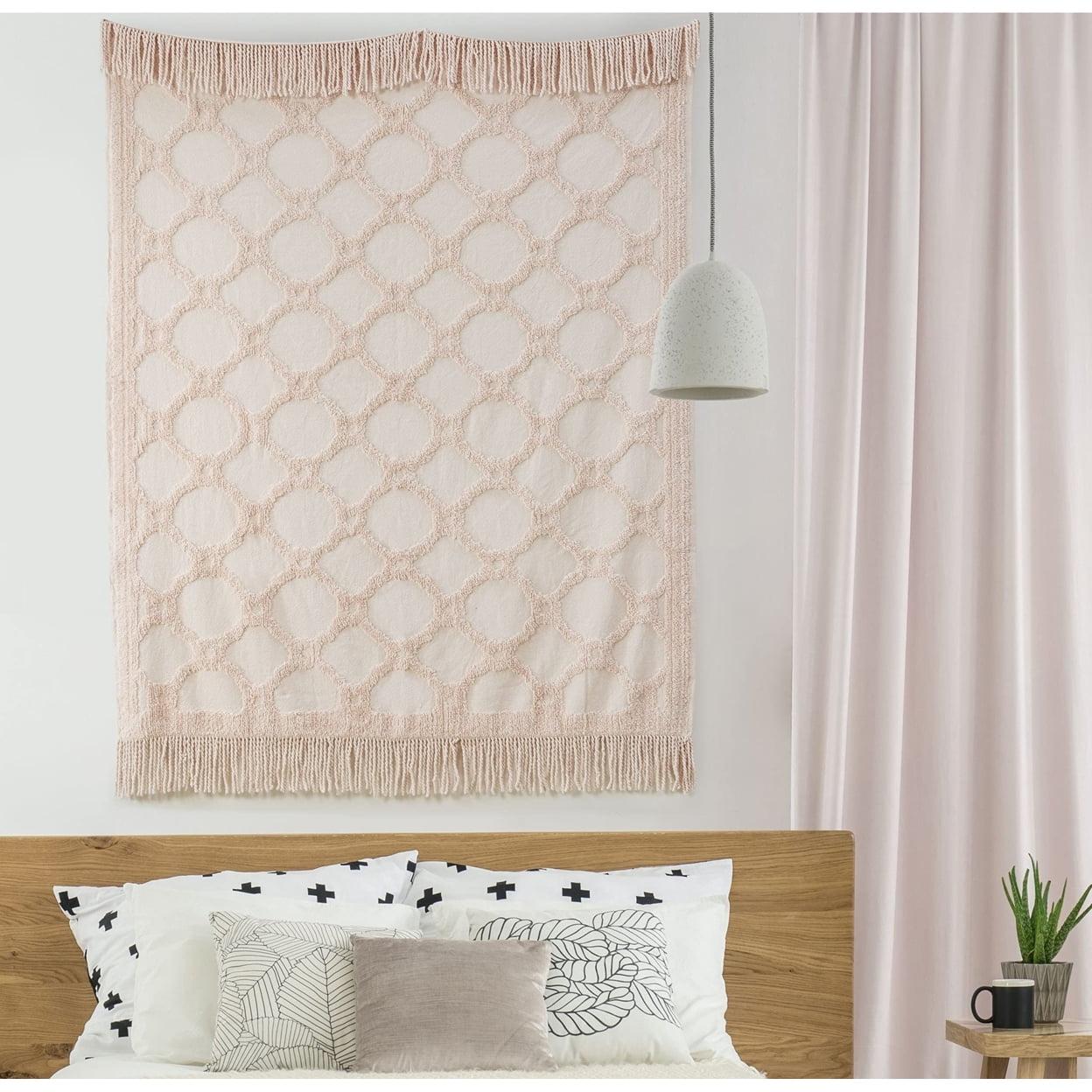 Blush Cotton Tufted Chenille Lightweight Throw with Fringe