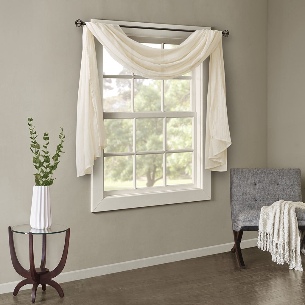 Harper Cream Crushed Sheer Window Scarf, 42" x 144"