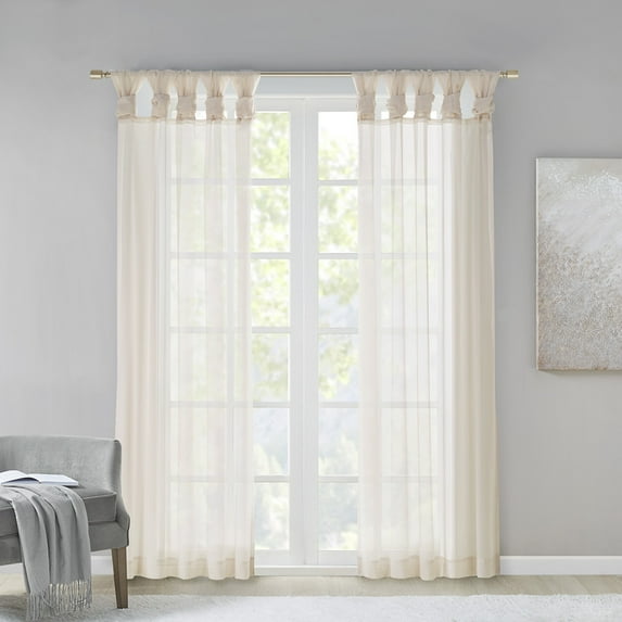 Madison Park DIY Twisted Tab Sheer Window Curtain Panel, Ivory - 95" Panel