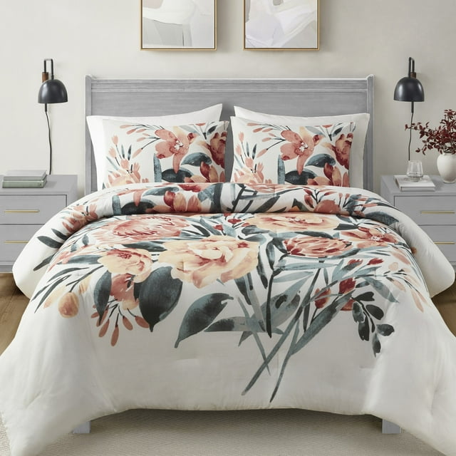 Madison Park Dahlia 3Piece Floral Bedding Full/Queen Cotton Comforter