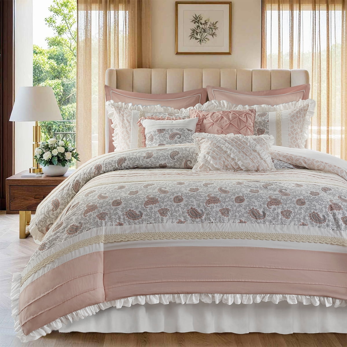 Blush Cotton King Reversible 9-Piece Comforter Set