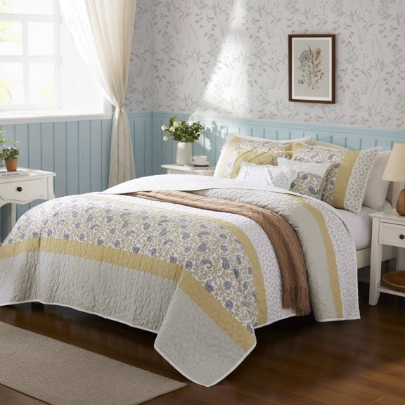 Madison Park Dawn Full/Queen 6 Piece Cotton Percale Quilt Set with Throw Pillows in Yellow