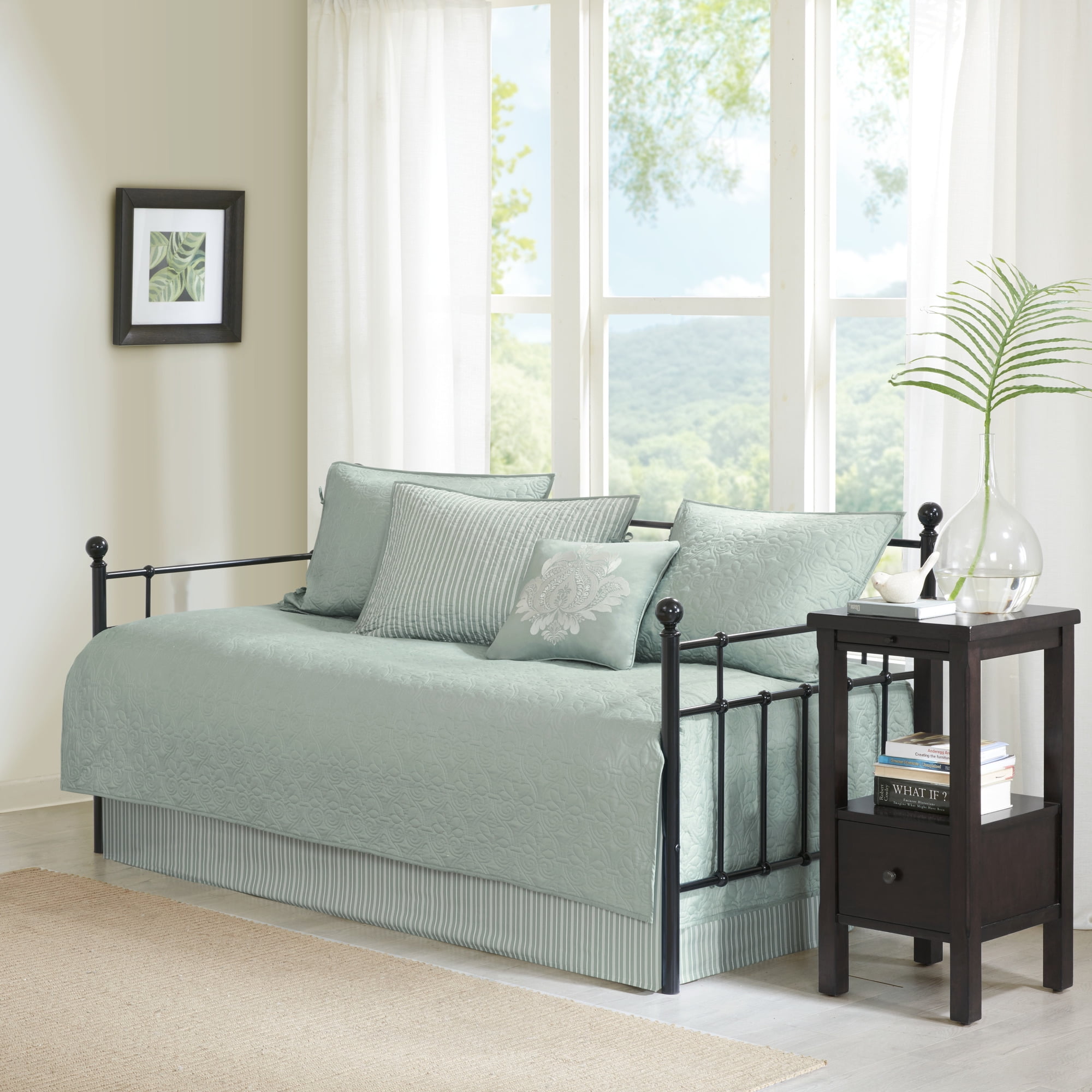 Seafoam Blue Floral Reversible Daybed Cover Set