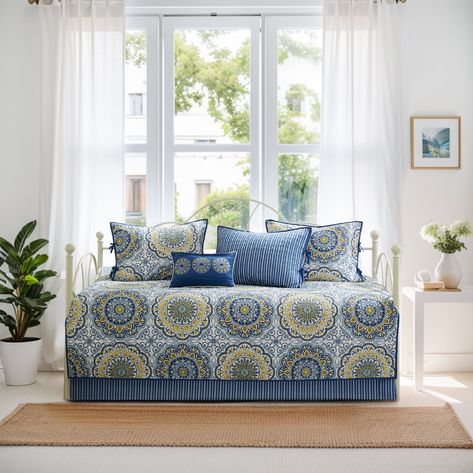 Blue Bohemian Reversible Microfiber Daybed Quilt Set
