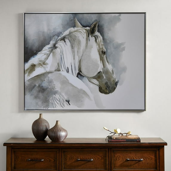 Madison Park Derby 37.18"W x 25.18"H x 2"D Hand Embellished Horse Framed Canvas Wall Art in Blue