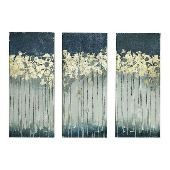 Madison Park Dewy Forest 3 Pieces Canvas:15"W x 35"H x 1.5"D Gold Foil Abstract Wall Art Set in Teal