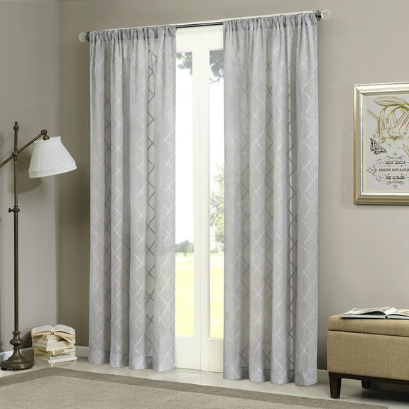 Madison Park Diamond Sheer Window Curtain Panel for Adult Living Room, 50"x95" Elegant Grey