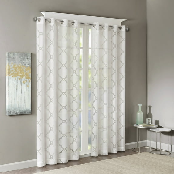 Home Essence Zoe Fretwork Burnout Sheer Window Curtain Panel, 50" x 95", White