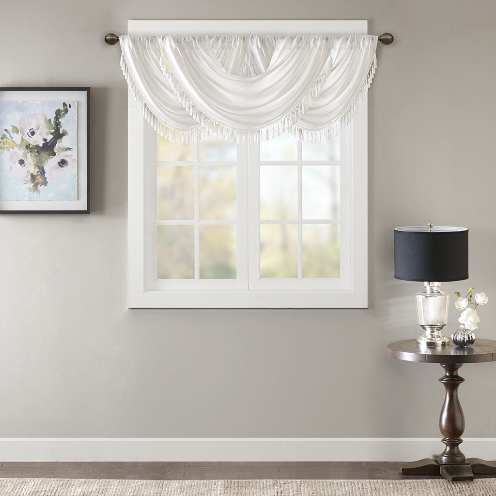 Elena White Faux Silk Waterfall Embellished Window Valance