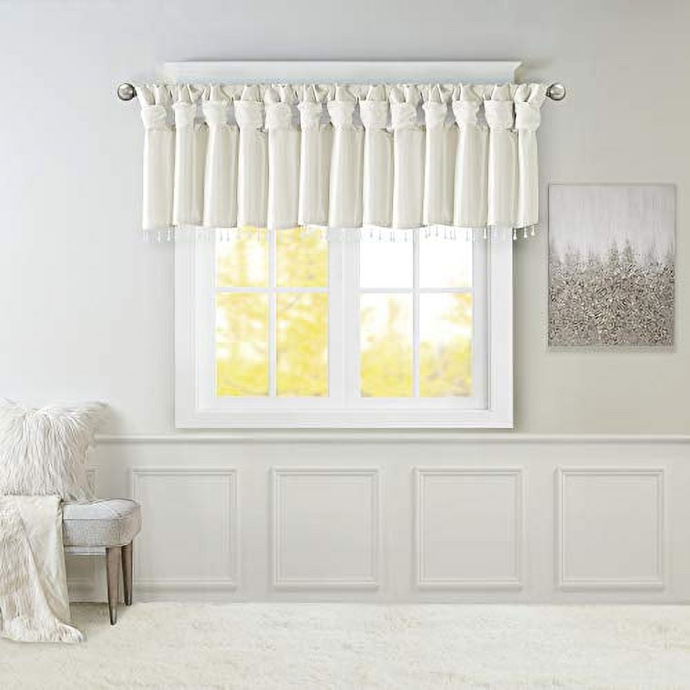 Madison Park Emilia Faux Silk Valances for Windows with Beads, Elegant