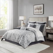 Madison Park Queen Size 12 Piece Jacquard Comforter Set with Bed Sheets Silver,Bed in a Bag,All Season Bed Set,Cozy and Lightweight