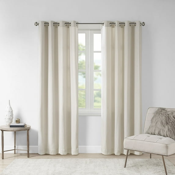 Madison Park Englewood Solid Piece Dyed Grommet Top Curtain Panel, Natural, 50x63"