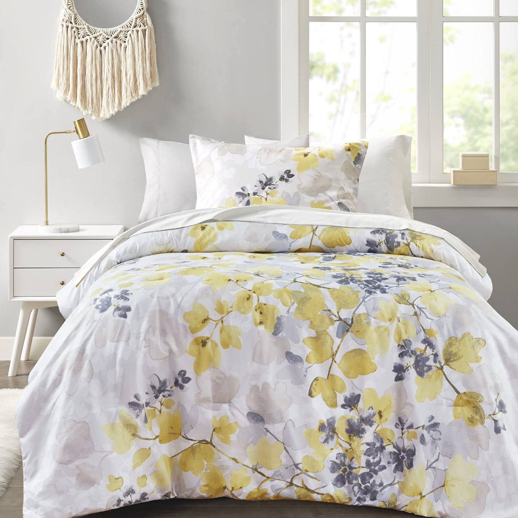 Twin Gray Microfiber Floral Bed in a Bag Set