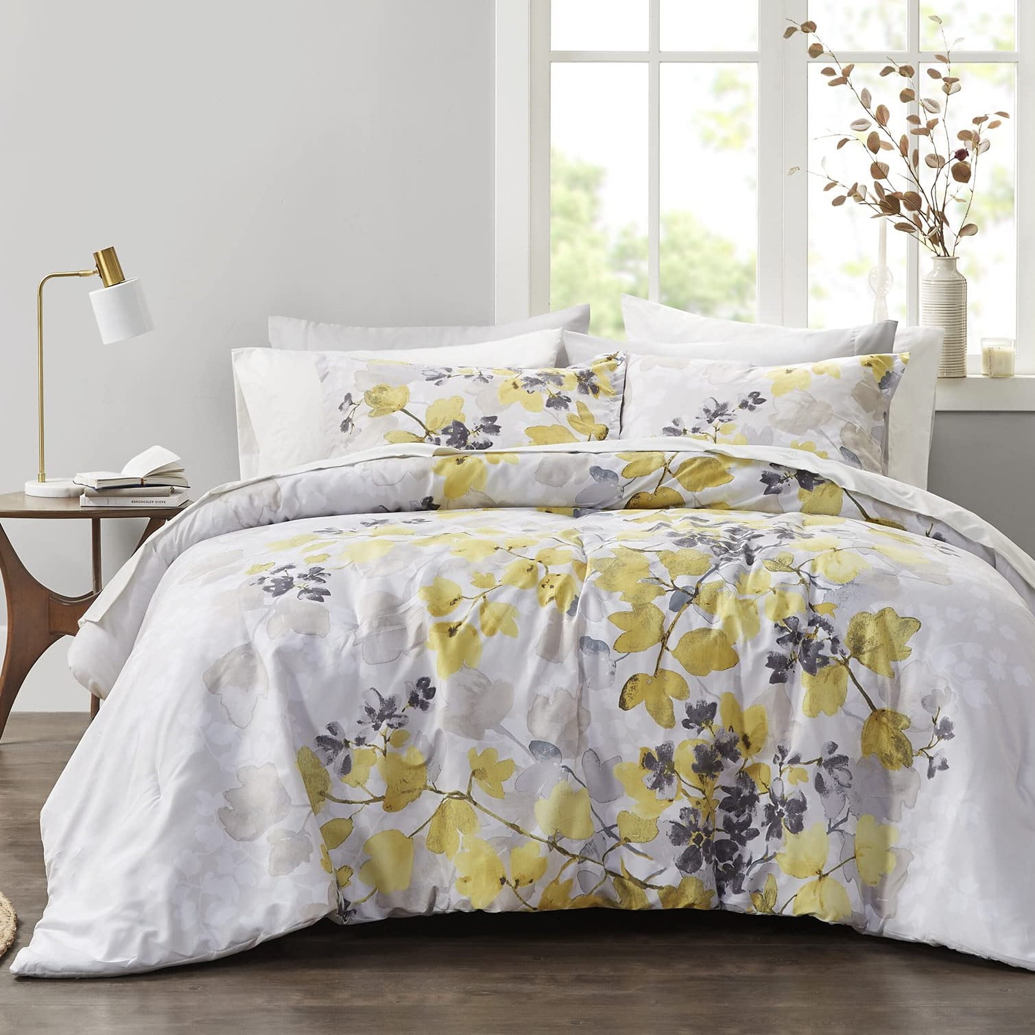 Full Gray Floral Microfiber Bed in a Bag Set