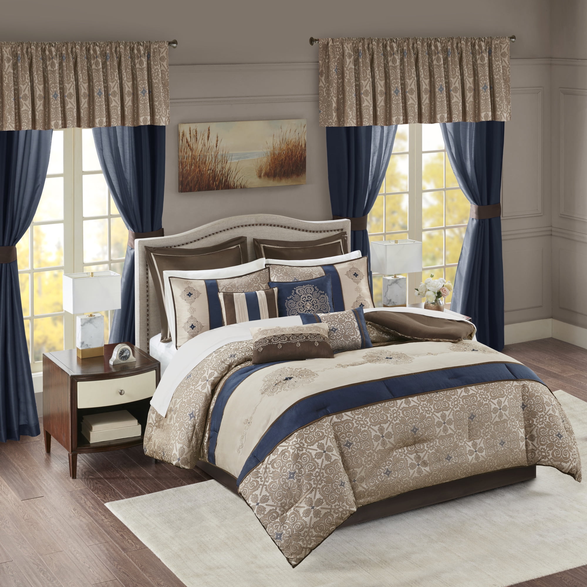 Navy Jacquard California King 24-Piece Bedding Set