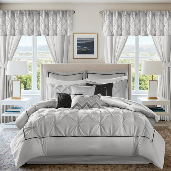 Madison Park Essentials Luxury 24PCs Comforter Set with Window Curtains,Room in a Bag,Cal King,3-Grey