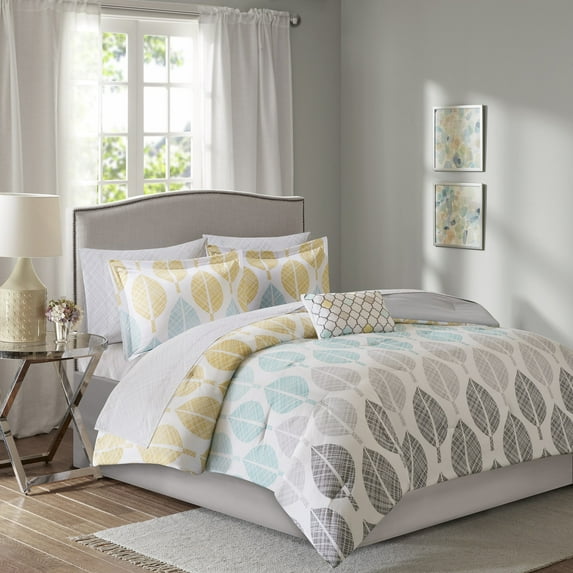 Madison Park Essentials Central Park 9-Piece Comforter Sheet Set - Yellow/Aqua