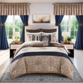 thumbnail image 1 of Regency Heights 24PCs Jacquard Comforter Set with Window Curtains, Moroccan-Inspired Bed in a Bag, King,2-Navy, 1 of 8
