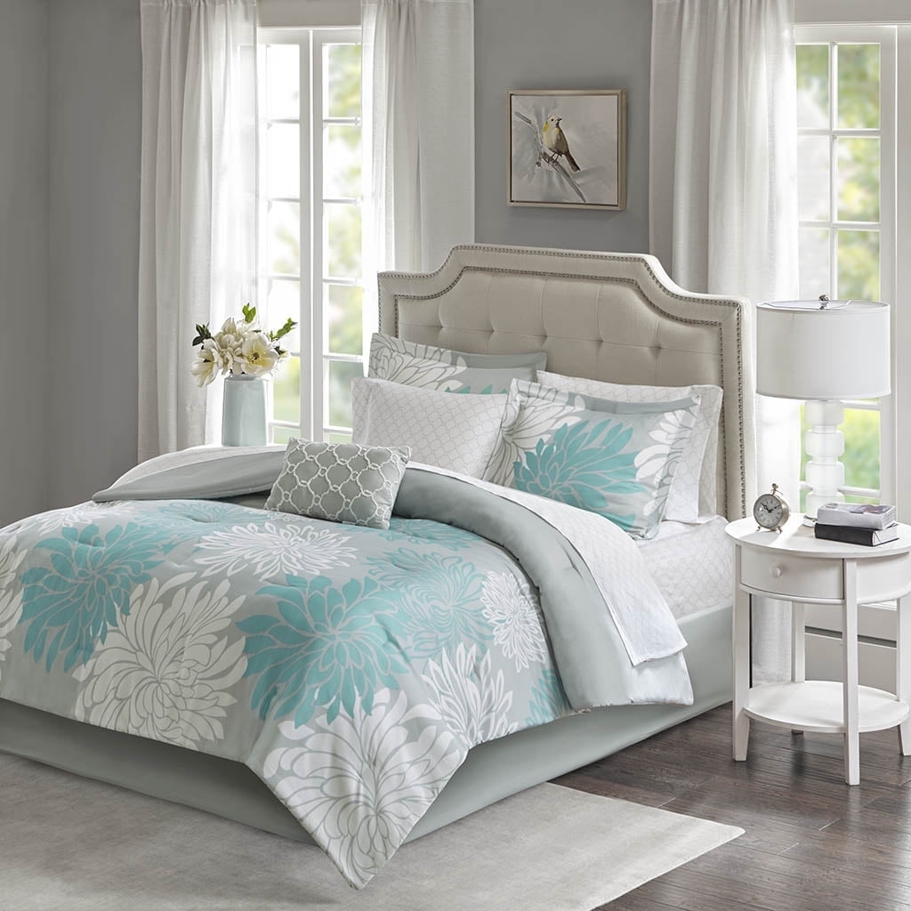 Queen Gray Microfiber Reversible Comforter Set