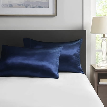 Madison Park Essentials Polyester Solid Satin Pillow Case with Navy MPE21-921