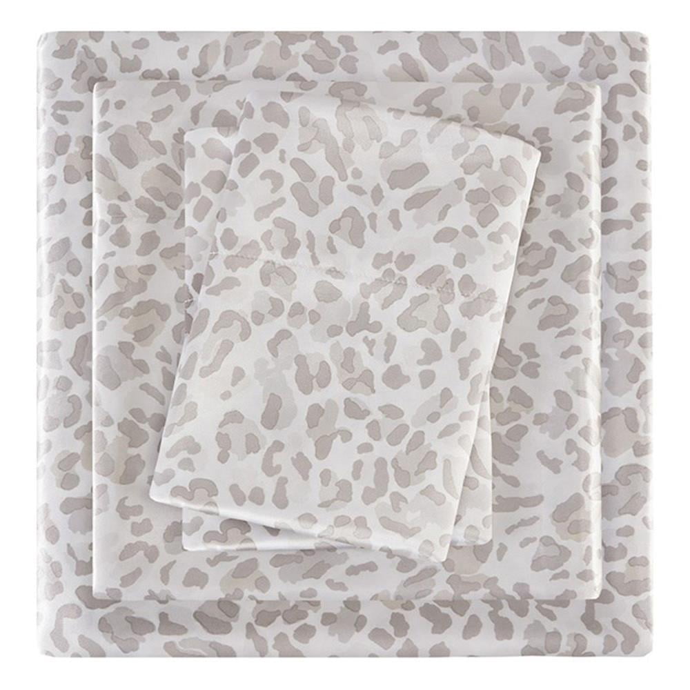 Queen Taupe Leopard Print Satin Sheet Set