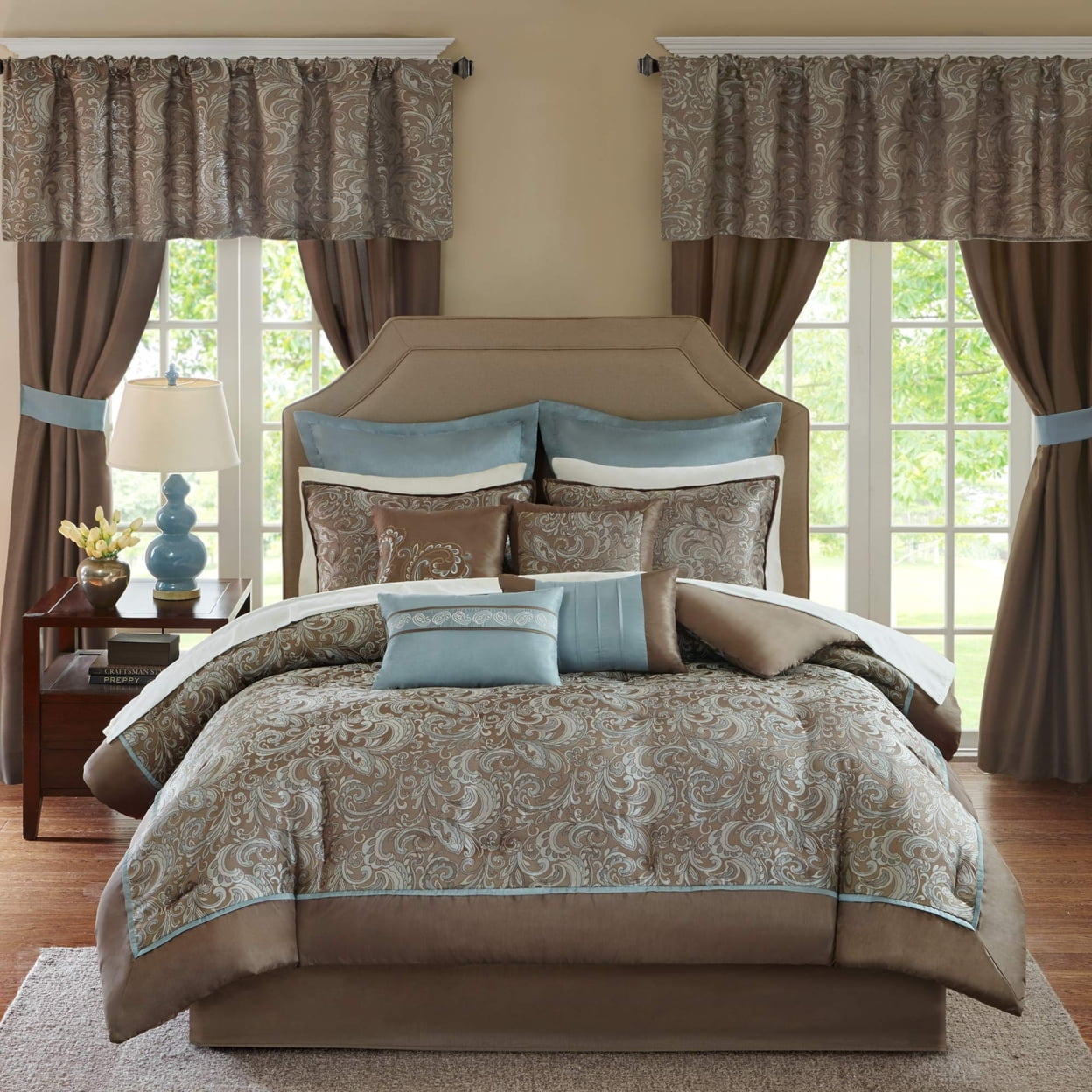 Brystol 24-Piece Blue and Brown Queen Comforter Set