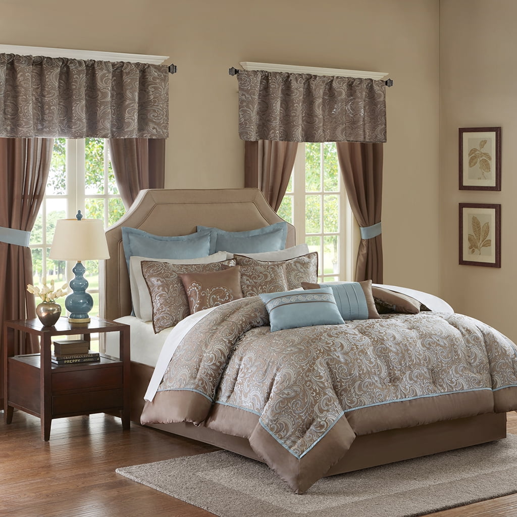Brystol 24-Piece Blue and Brown Queen Comforter Set