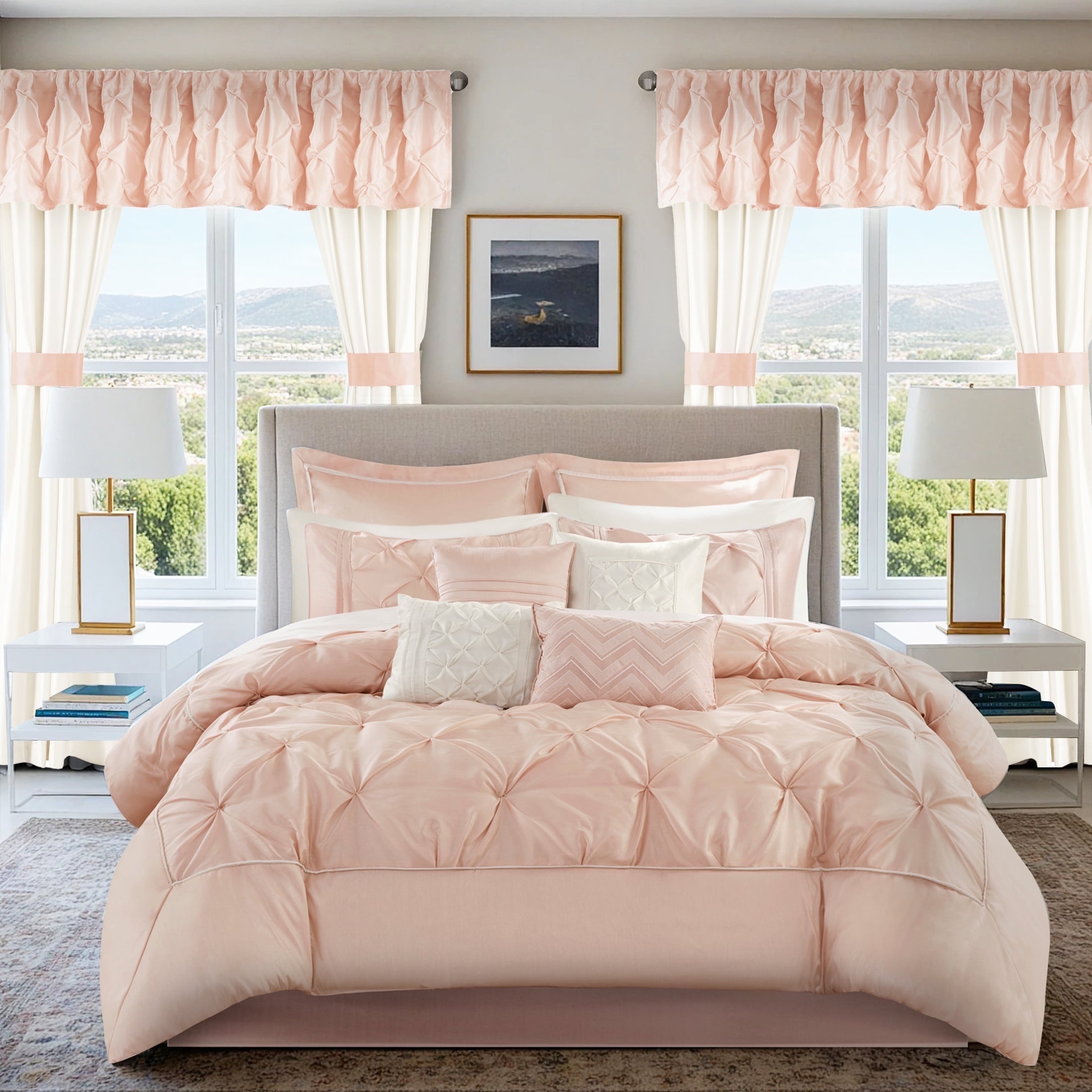 Blush Queen Microfiber Down Alternative 24-Piece Bedding Set
