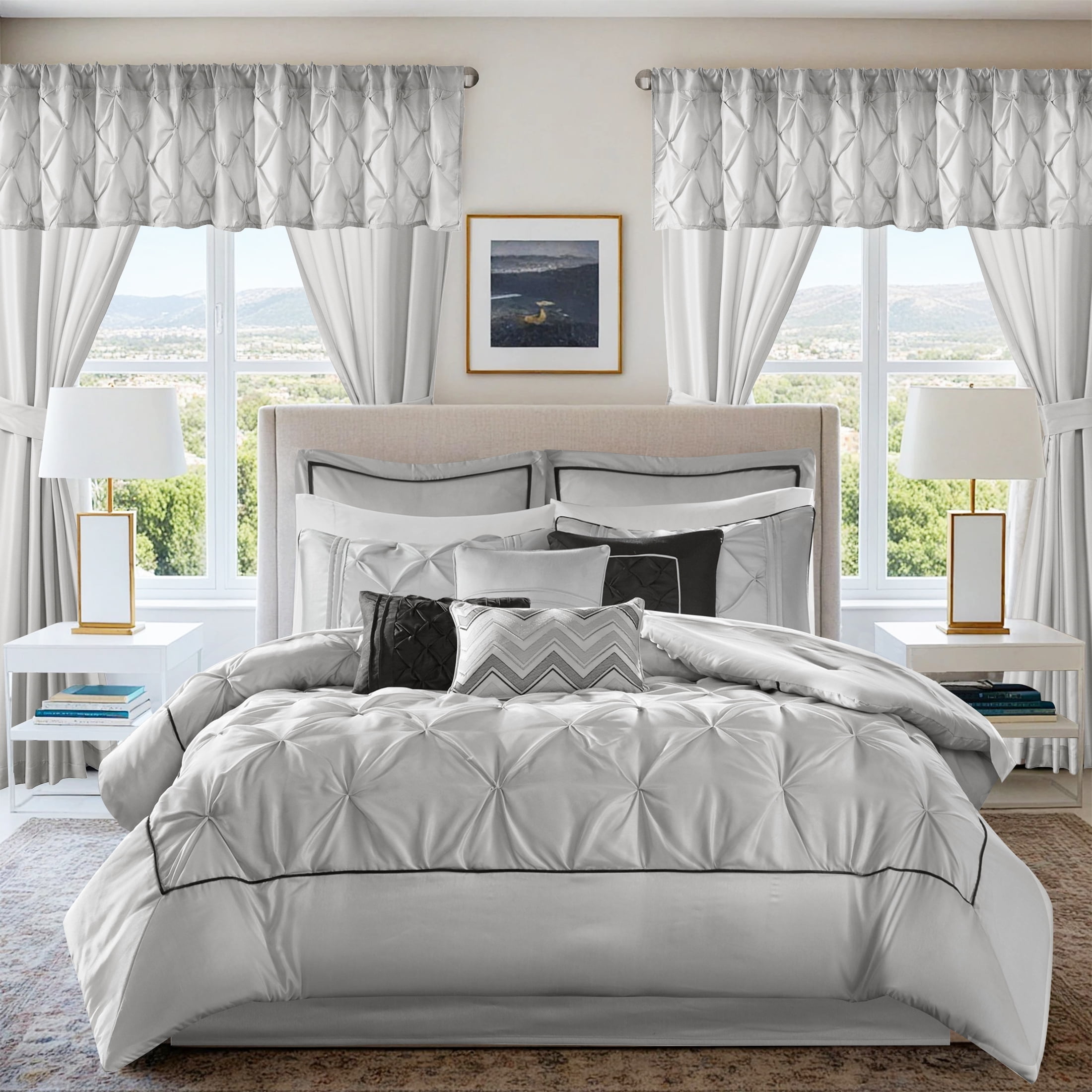 Joella Gray Microfiber Queen 24-Piece Bedding Set