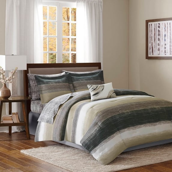 Madison Park Cal King Size 9 Piece Comforter Set with Cotton Bed Sheets Taupe,Bed in a Bag,All Season Bed Set,Cozy and Lightweight