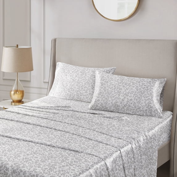 Madison Park Essentials Satin 2 Standard Luxury Pillowcases in Gray Leopard