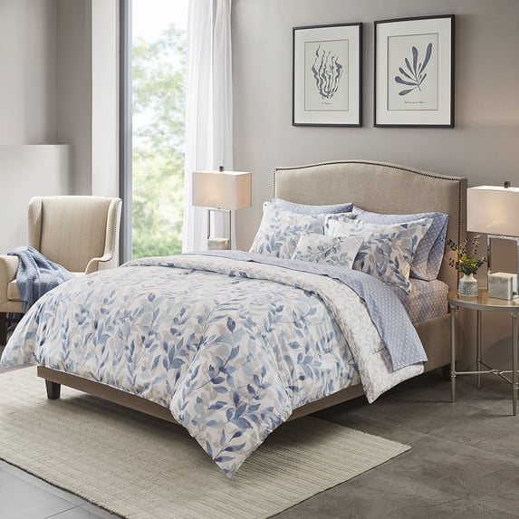 Madison Park Essentials Twin Sofia Reversible 6-Piece Comforter Set with Bed Sheets, Blue