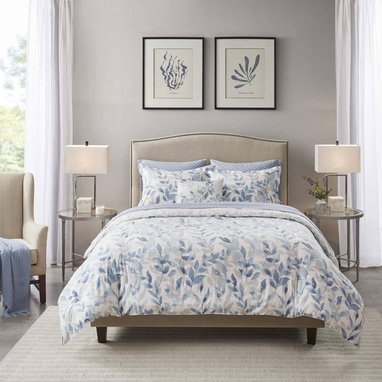 Blue Twin Microfiber Reversible Bed in a Bag Set