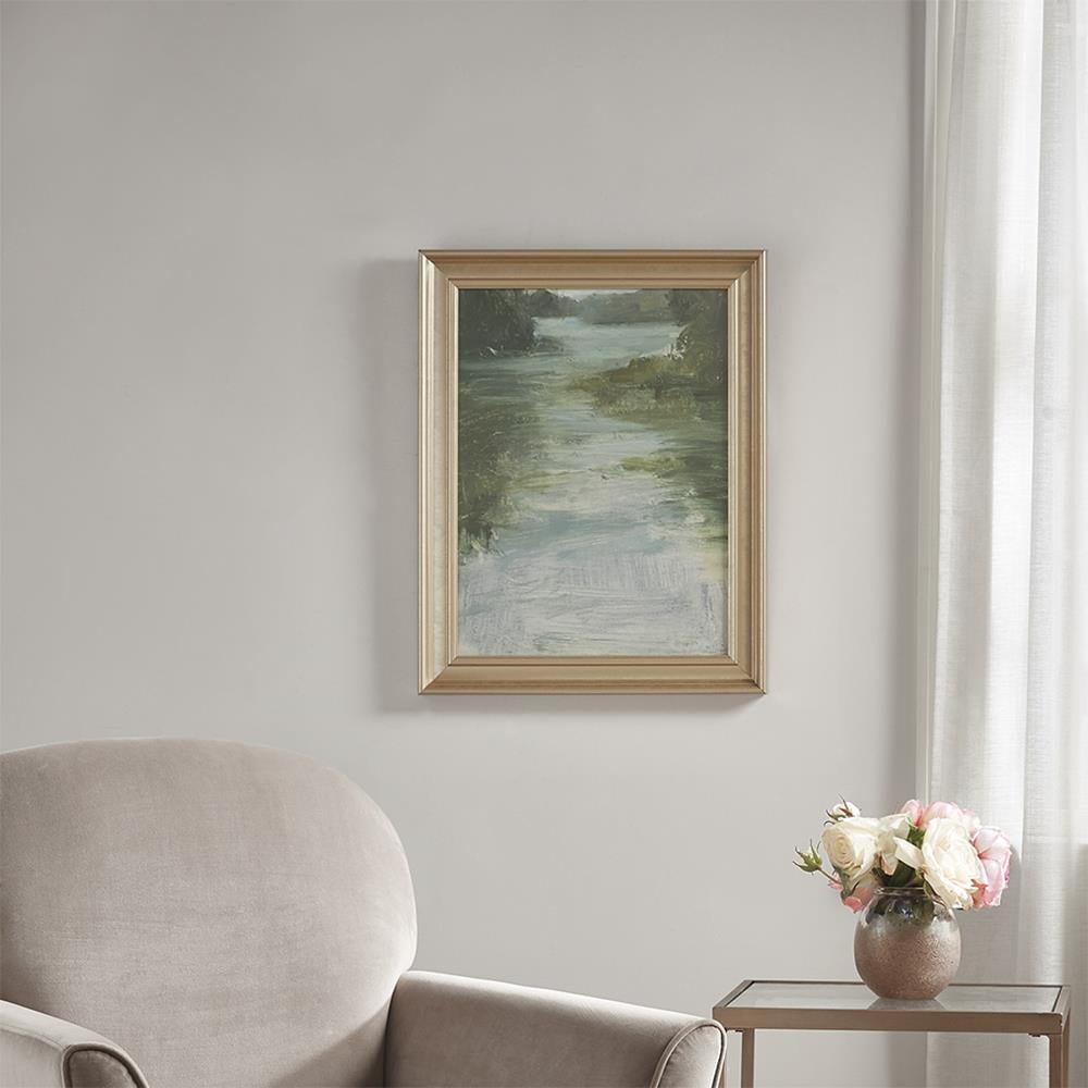 Estuary Green and Blue Landscape Framed Canvas Wall Art